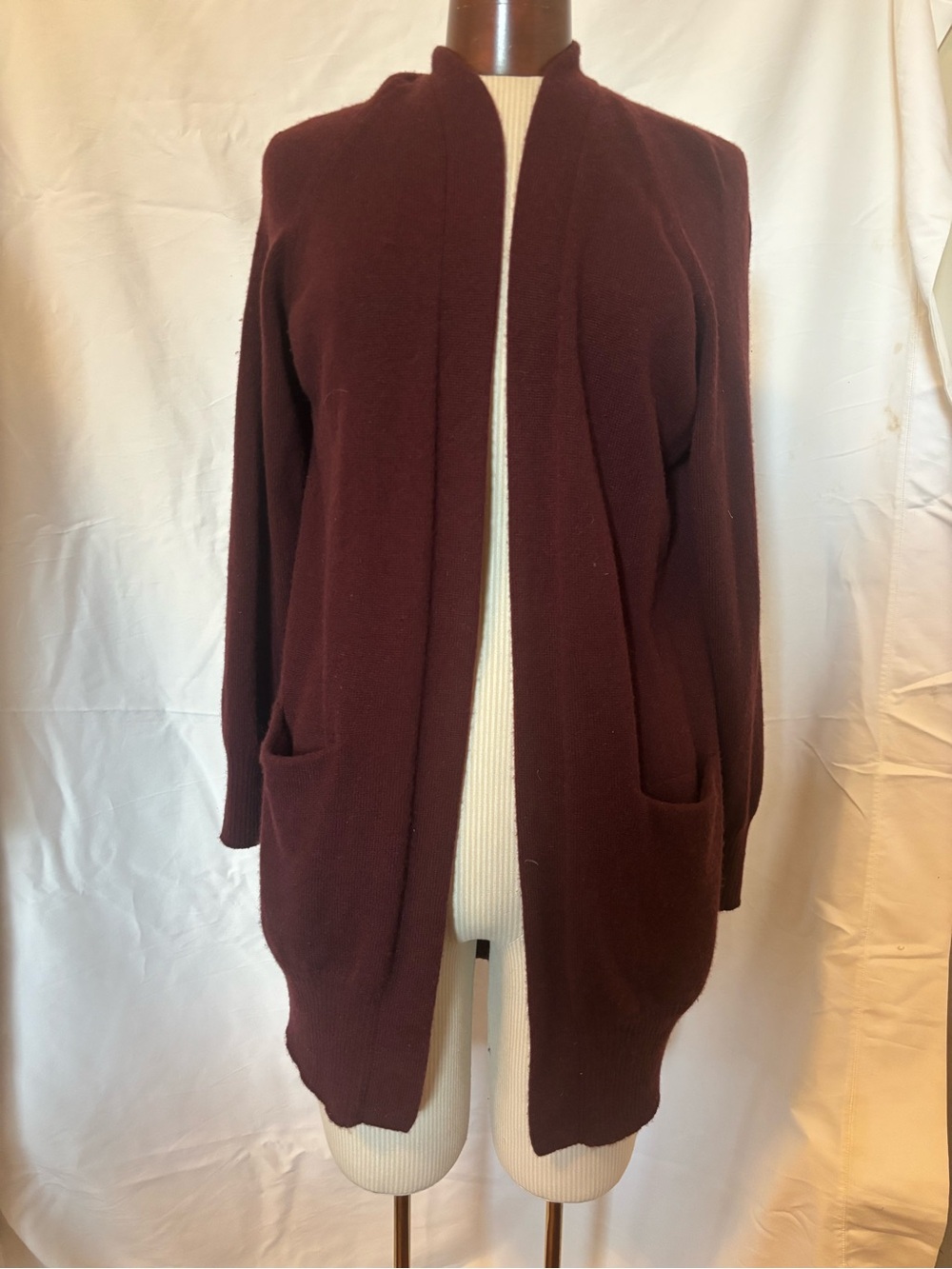 Vince Open-Front Burgundy Cardigan with Pockets